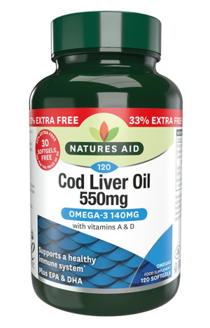 Natures Aid Cod Liver Oil 550mg - 120 caps (90+30 Free)