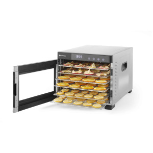 Deshidrator alimente Hendi Profi Line, 550 W, 6 tavi inox, temperatura reglabila 35-75 C, Gri, timer, panou de control digital
