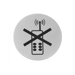Semn Hendi pentru usa - Folosirea telefonului mobil interzisa - 75 mm, otel inoxidabil