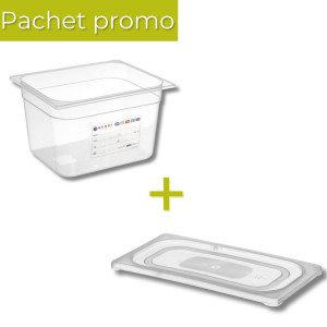 Pachet Tava GN 1/2 100mm 6.5L + Capac GN 1/2 polipropilena