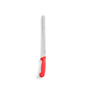 Cutit sunca/somon, lungime 35/49 cm, lama inox super-rezistent, maner rosu, respecta normele de igiena HACCP, hendi, potrivit si pentru uz profesional