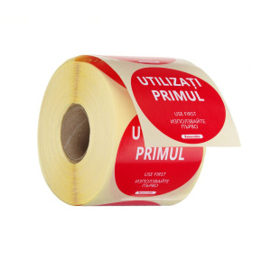 Sticker reutilizabil pt siguranta alimentelor - #USE FIRST", HENDI, 500 buc. rola, ø50mm RO - BG - EN