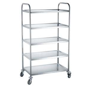 Carucior servire cu 5 rafturi, realizat din otel inoxidabil, sarcina maxima pe raft 30 kg,905x585x(H)1545