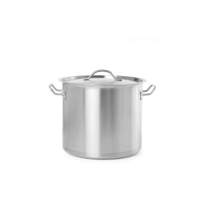 Oala cu capac,9Lit, 25 cm diametru x 18 cm inaltime, inox18/0, structura solida cu grosime 4 mm, manere nituite dublu, gama Hendi Budget Line