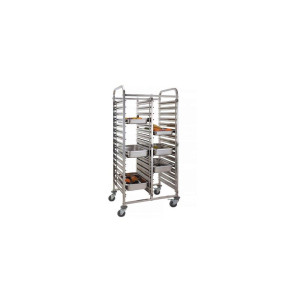 Carucior pentru debarasare tavi, cu roti, capacitate dubla 2 x 15 tavi GN 1/1 (530x325 mm), Hendi, compact, din inox, 798x610x(H)1710mm