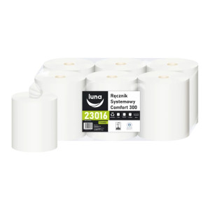 Luna Home & Professional - Ręcznik systemowy Friendly Comfort, Center Pull, makulatura, jedna wartswa, 300 m - 6 rolek