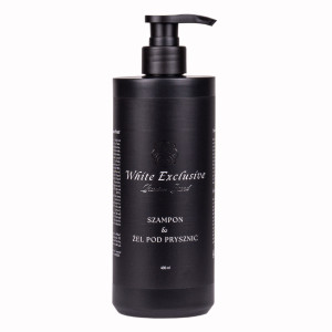 White Exclusive Invisible szampon & żel do włosów i ciała, butelka czarna 400 ml ( uchwyt do kupienia oddzielnie )