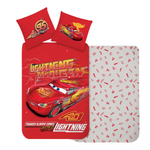 Licens Lynet McQueen sengetøj - 100% bomuld - Junior sengetøj 100x140 cm - Cars sengetøj - Bagside med motiv