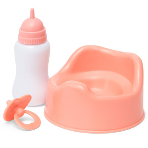 Doll's World Dukketilbehør med potte, sutteflaske og sut - 3 dele
