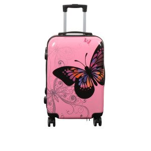 Borg Living Kabine kuffert - Hardcase letvægt kuffert - Trolley med motiv - Sommerfugl lyserød