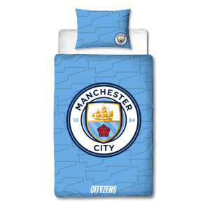 Licens Manchester City sengetøj - 100% bomuld - Børnesengetøj 140x200 cm - Blåt fodbold sengetøj