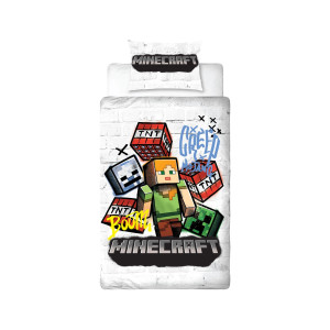 Licens Minecraft sengetøj - 100% bomuld - Børnesengetøj 140x200 cm - Alex og TNT