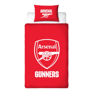 Licens Arsenal sengetøj - 150x210 cm - Rødt vendbart sengesæt med logo - 100% bomulds sengelinned - Fodbold sengetøj