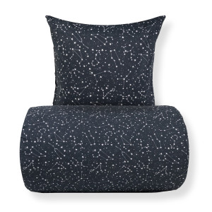 Borg Living Sengetøj 140x200 cm - 100% Bomuld - Zodiac black - Vendbart med stjerner