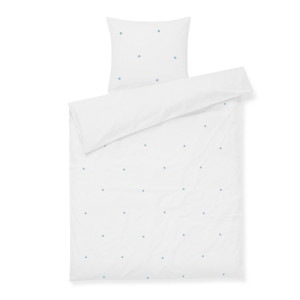 JUNA sengetøj - 100% økologisk bomuld - Daisy junior sengetøj 100x140 cm - Hvid med broderede blomster