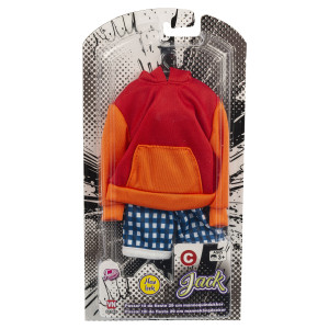 Judith Jack dukketøj - Orange hættetrøje og ternede shorts - til 29 cm dukker