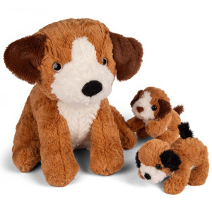 HOME-TEX Plys hund - Siddende hund + 2 hvalpe - 32 cm