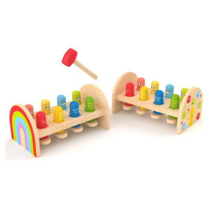 Hape Rainbow hammerbræt i træ med hammer og hoppepinde - fra 12 mdr.