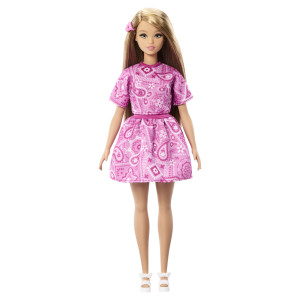 Barbie Fashionista dukke - Pink kjole med paisley-mønster - 30 cm
