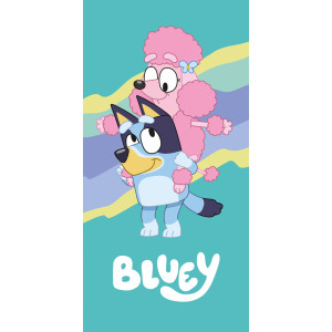 Licens Bluey håndklæde - 70x140 cm - Blødt badehåndklæde med Bluey og veninden Coco - 100% bomuld børnehåndklæde