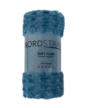 Nordstrand Home Fleece tæppe - vaffelstruktur - 150x200 cm - Blødt blåt sofatæppe med -