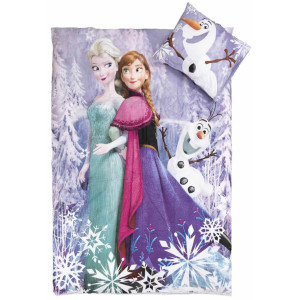Licens Frost junior sengetøj - Frozen - Anna,  Elsa sengesæt med Olaf - 2 i 1 design - 100% bomuld