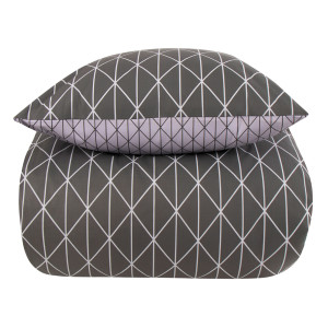 Borg Living Dobbelt sengetøj 240x220 cm - 100% Bomuld - Vendbart med gråt harlequin design