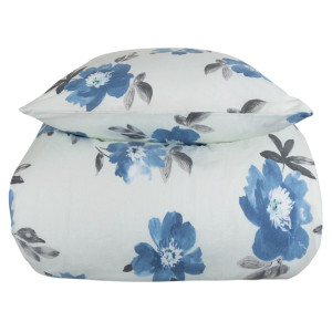 Nordstrand Home Dobbelt sengetøj 200x220 cm - Bomulds flonel - Hvid med blå blomster