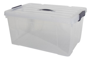 HOME-TEX Opbevaringskasse - 70 Liter - Praktisk opbevaringsboks med tætsluttende låg - Transparent plastikkasse