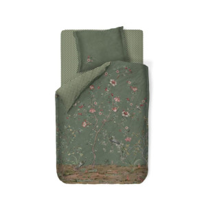 Pip Studio Blomstret sengetøj 140x220 cm - Grønt vendbart sengesæt i 100% blød bomuld - Okinawa green -  sengelinned