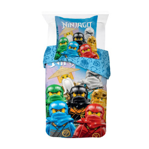 Licens LEGO Ninjago sengetøj - 100% bomuld - Børnesengetøj 140x200 cm - Blåt LEGO sengetøj