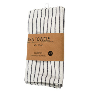 Borg Living Viskestykker - 3-pak - Bomuld - 45x60 cm - Hvid med smalle sorte striber