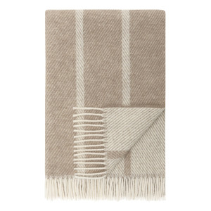 H&oslash;ie Of Scandinavia Uldplaid 120x180 cm - Beige plaid med striber - 100% ny ren uld - Istinden Høie of Scandinavia uldtæppe