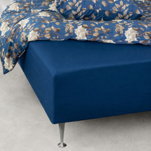 Borg Living Mykt laken 180x210 cm - Formsydd laken i 100% bomullssatin - Blått bokslaken til madrass - By Night satin laken