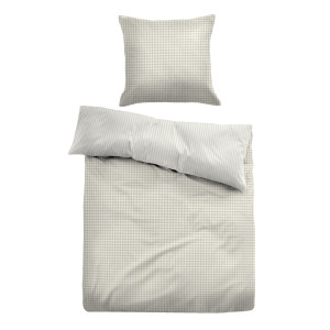 Tom Tailor Rutig bäddset - Randigt sänglinne i 100% bomull - Beige - Vändbar design -