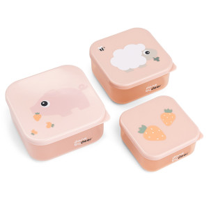 Done By Deer snackbox-set 3 st. - Tiny Farm - Puderrosa