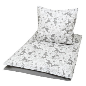 Müsli Baby-sängkläder 70x100 cm - 100% ekologisk bomull - Blommor - Grå