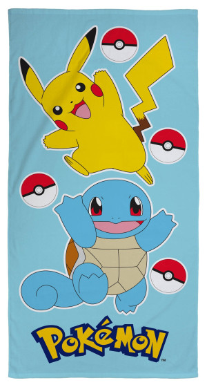 Licens Pokémon handduk - 70x140 cm - 100% bomull - Mjuk barnhandduk med Pikachu och Squirtle