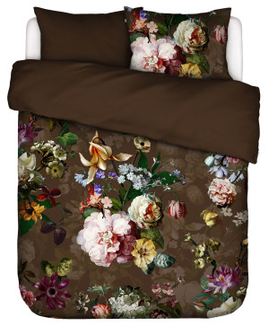 Essenza sängkläder - 200x220 cm - 100% bomullssatin bäddset - Fleur Chocolate sänglinne