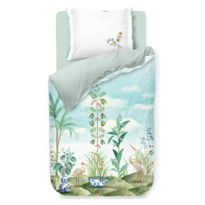 Pip Studio Blommigt sängkläder - 140x200 cm - Jolie White - Påslakanset med 2 i 1 design - 100% bomull -  sängkläder