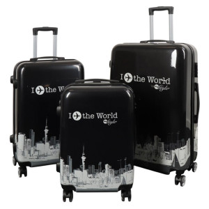 Borg Living Resväskset - 3 st. - Resväska med motiv - New York city - Svart - Hardcase lättviktsresväska med 4 hjul