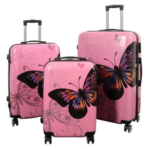 Borg Living Resväskset - 3 st. - Resväska med motiv - Rosa fjäril - Hardcase lättvikt resväska med 4 hjul
