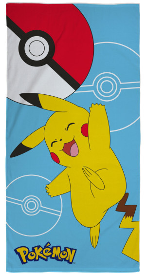 Licens Pikachu handduk - 70x140 cm - 100% bomull - Mjuk badhandduk med Pikachu från Pokémon