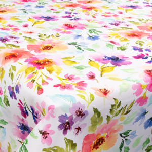 Borg Living Textil vaxduk med akrylbeläggning - 30 meter på rulle - Flower multi - 140 cm bred textilduk