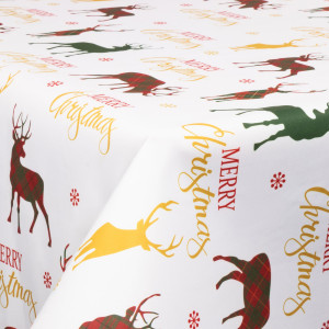 Borg Living Textil vaxduk med akrylbeläggning - 30 meter på rulle - Med julmotiv - Merry Christmas - 140 cm bred textilduk