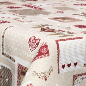 Borg Living Textil vaxduk med akrylbeläggning - 30 meter på rulle - Med julmotiv - Vinterlandskap med hjärtan - 140 cm bred textilduk