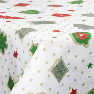 Borg Living Textil vaxduk med akrylbeläggning - 30 meter på rulle - Med julmotiv - Christmas dots and charms - 140 cm bred textilduk