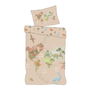 Licens Dinosaur-sängkläder - 100% bomull - Barnsängkläder 140x200 cm - Beige
