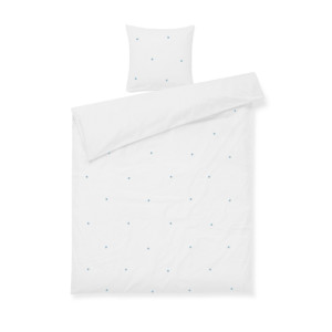 JUNA sängkläder 140x220 cm - 100% ekologisk bomull - Daisy vit med broderade blommor
