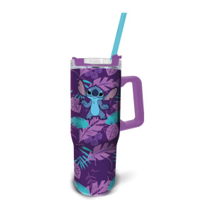 Licens Stitch termokopp med sugrör och handtag - Tumbler drickflaska 940 ml